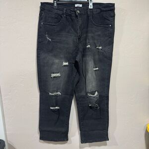 New HME Black Distressed Skinny Jeans 1XL